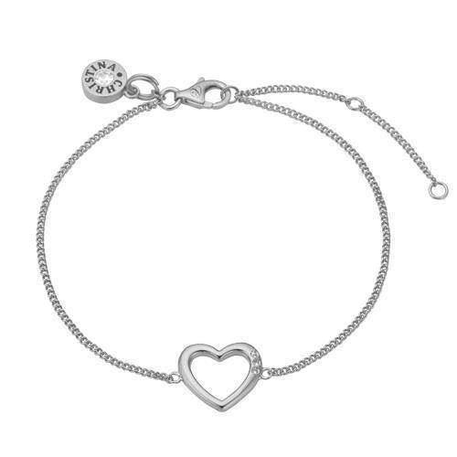 Image of 925 sterling sølv Christina sølv armbånd Open Heart Fin kæde med et åbent hjerte med 4 hvide topazer fra Christina Collect